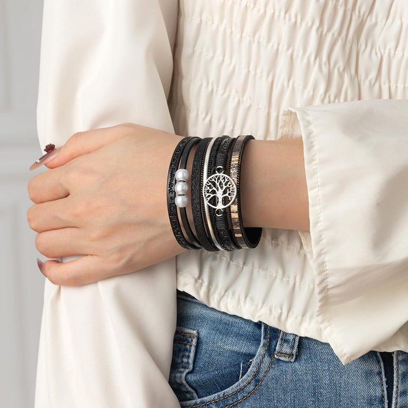 Rantanto Braid Leather Wrap Bracelet Trendy Stackable Crystal Cuff Boho Gold Heart Bracelet Jewelry Gift For Women - Image 4